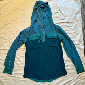 Patagonia Women's Long Sleeve Hooded Early Rise Shirt S Teal and blue